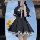 Gothic Lolita Dress Women Goth Harajuku Cute Lace Black Puff Sleeve Short Dresses School Jk Summer Girls
